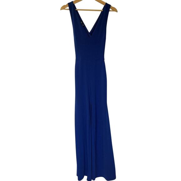 Express royal blue v-neck jumpsuit wide leg backless pockets casual business XS - Picture 1 of 9